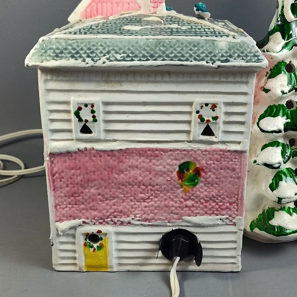Vintage Dept 56 Snow Village Victorian House 50070 Pink White 1977 W/ Light - Picture 13 of 16